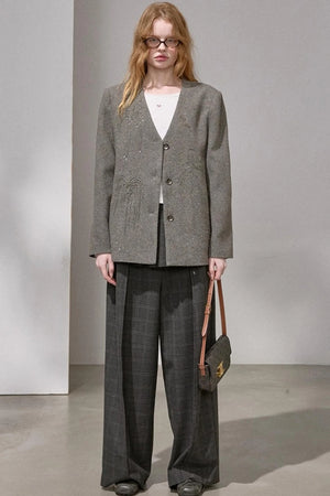 High-Density Beaded V-Neck Jacket