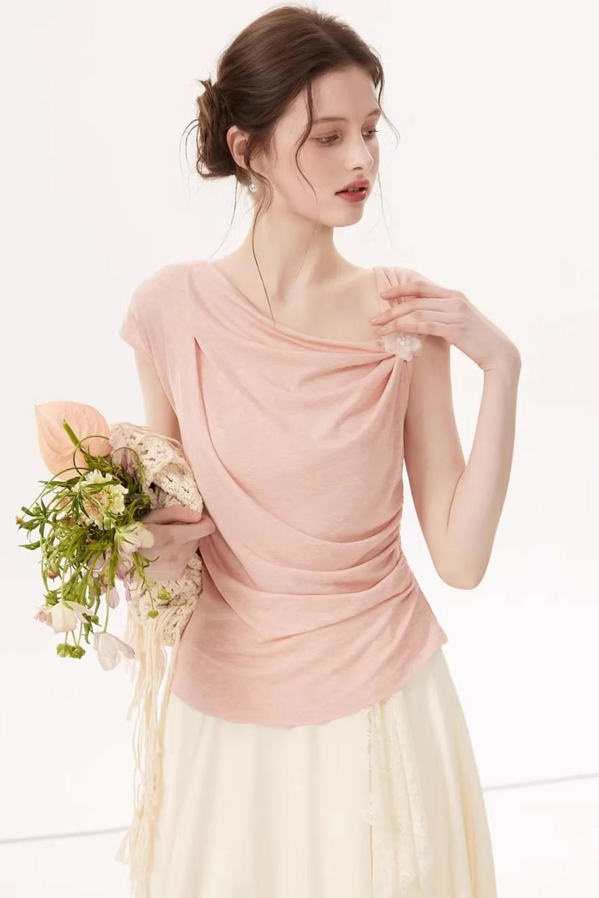 High-Elasticity Draped Knit Top