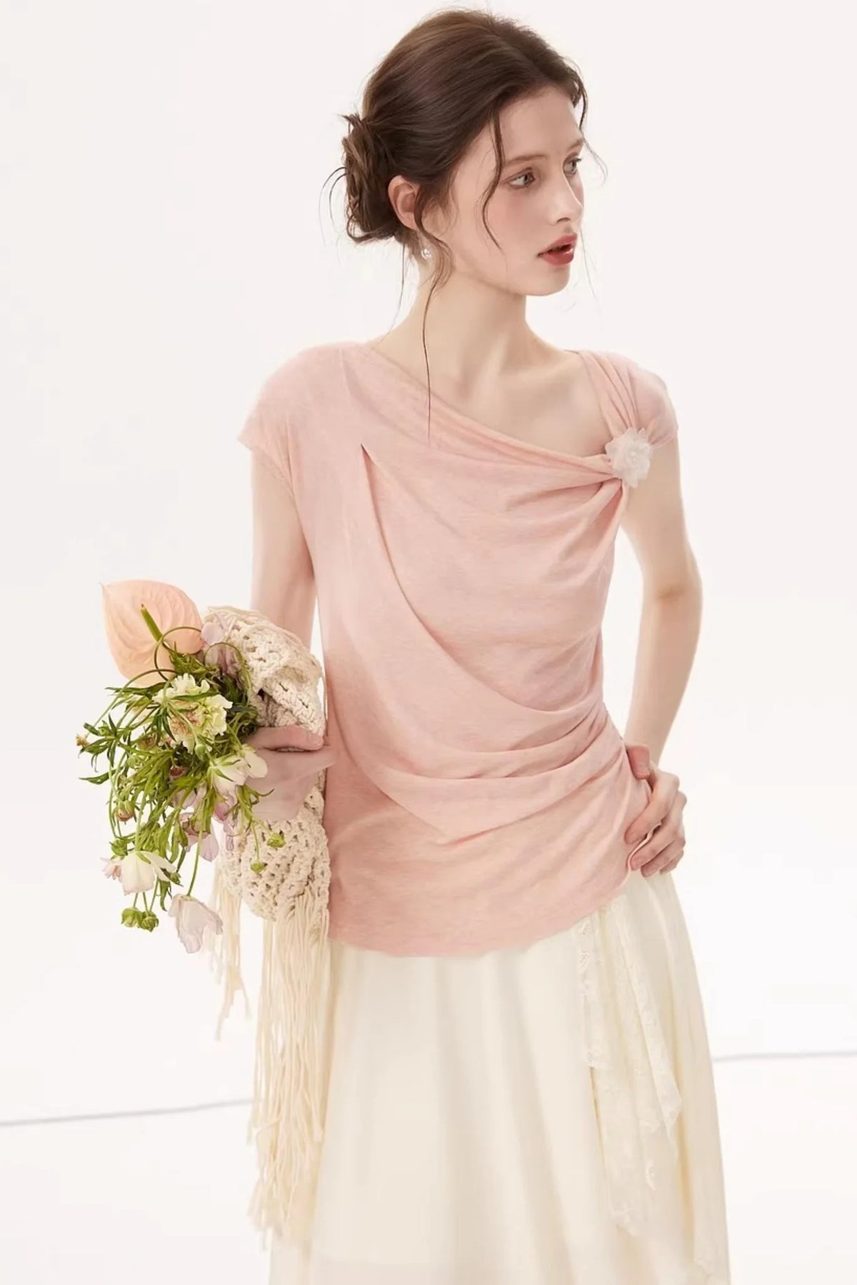 High-Elasticity Draped Knit Top