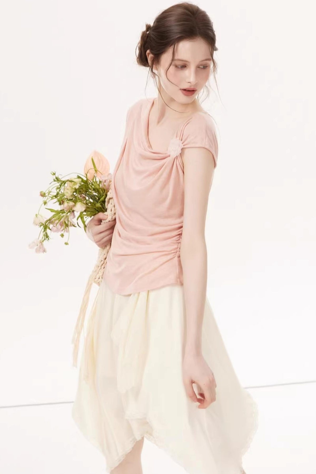 High-Elasticity Draped Knit Top