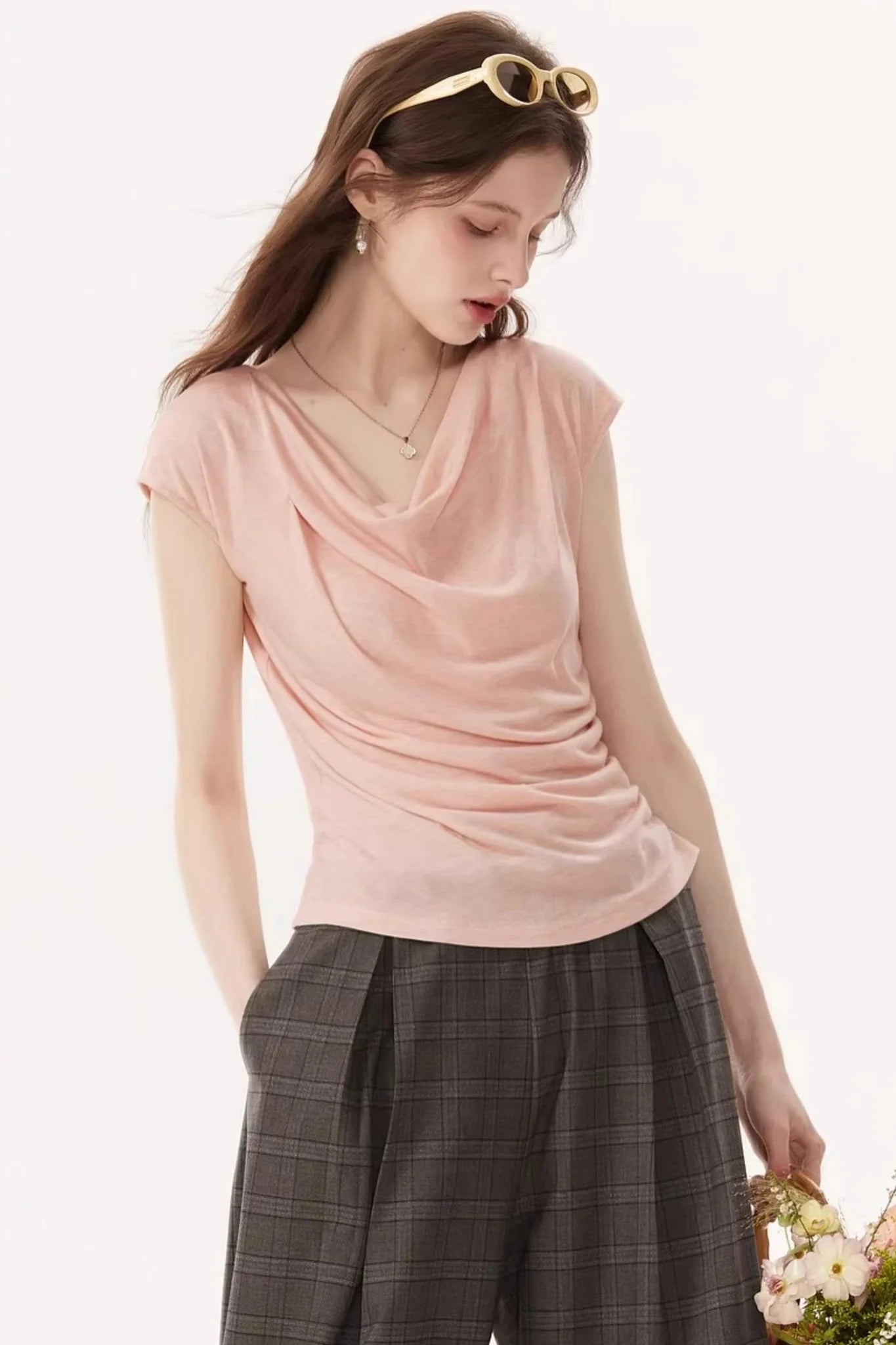 High-Elasticity Draped Knit Top