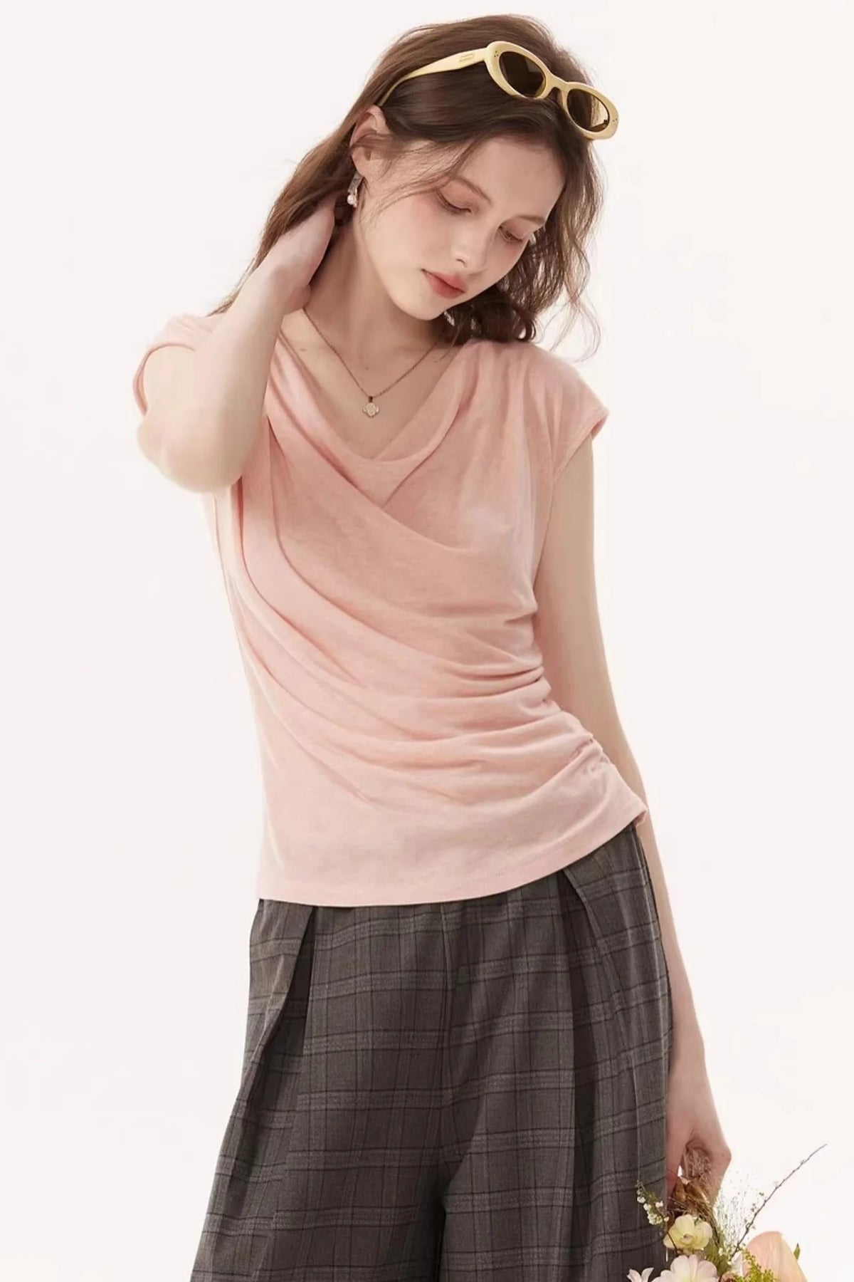 High-Elasticity Draped Knit Top