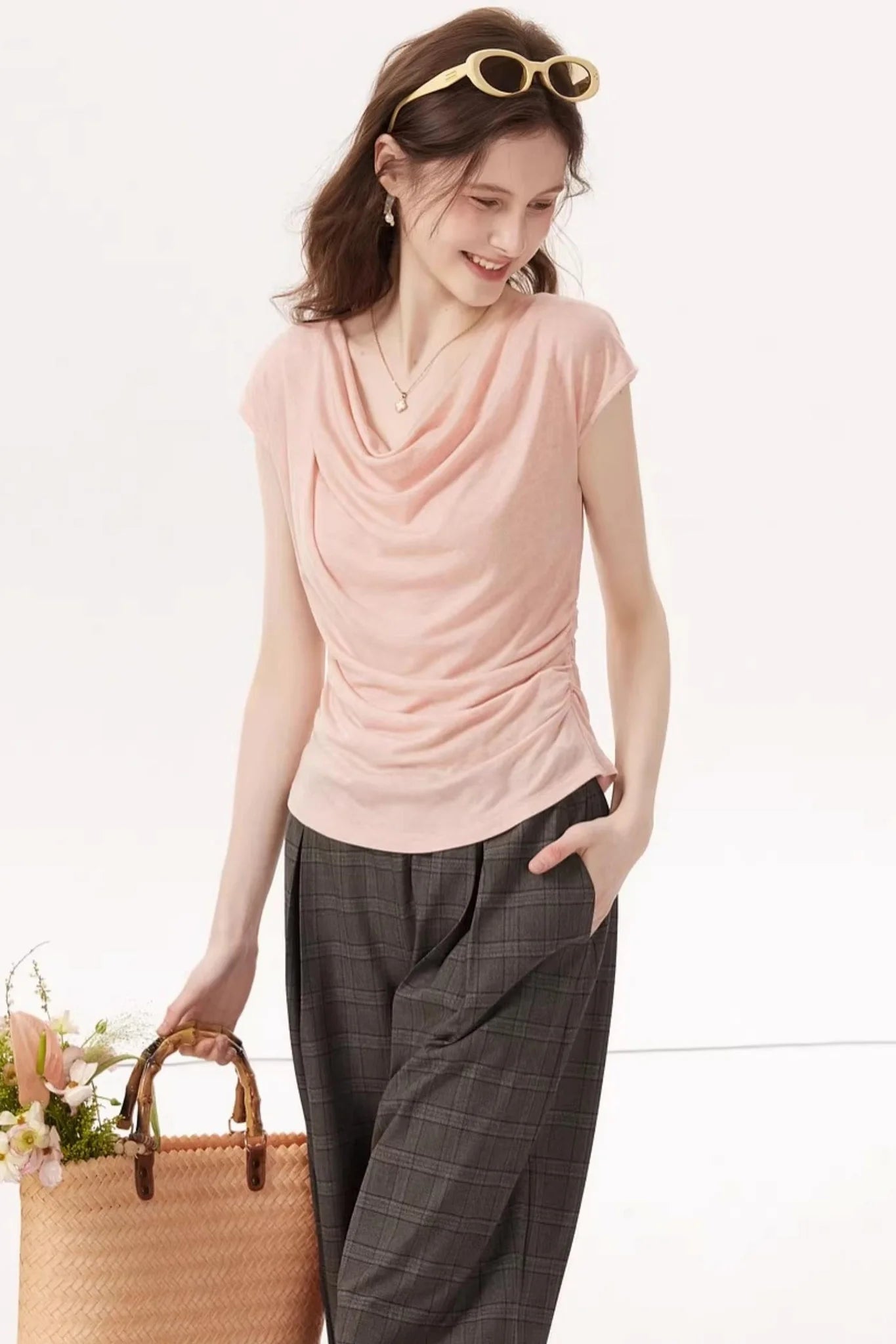 High-Elasticity Draped Knit Top