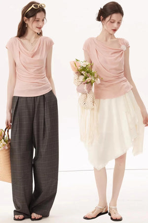High-Elasticity Draped Knit Top