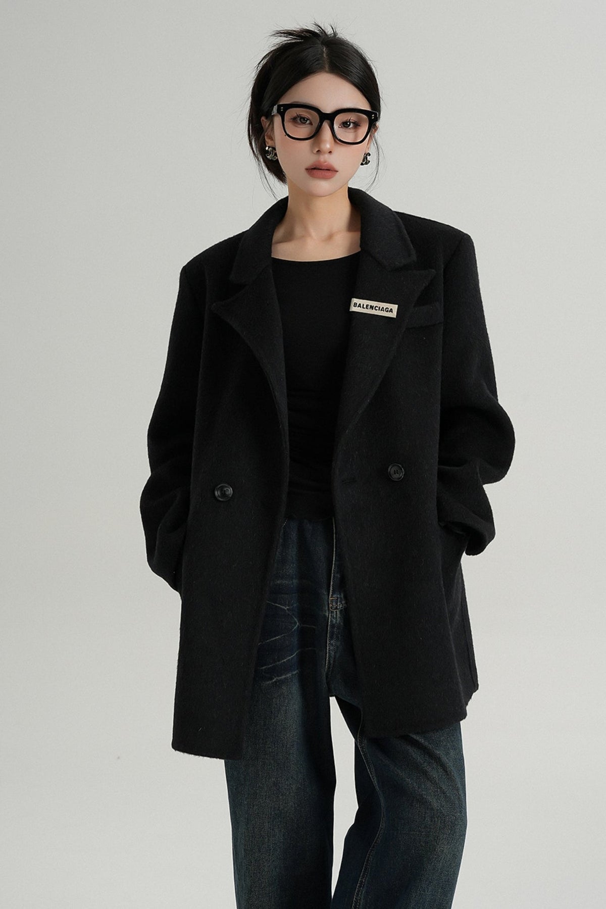 High-End Black Wool Tweed Jacket