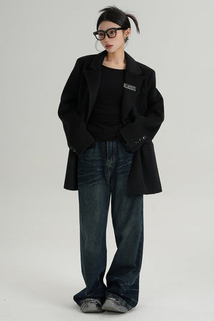 High-End Black Wool Tweed Jacket