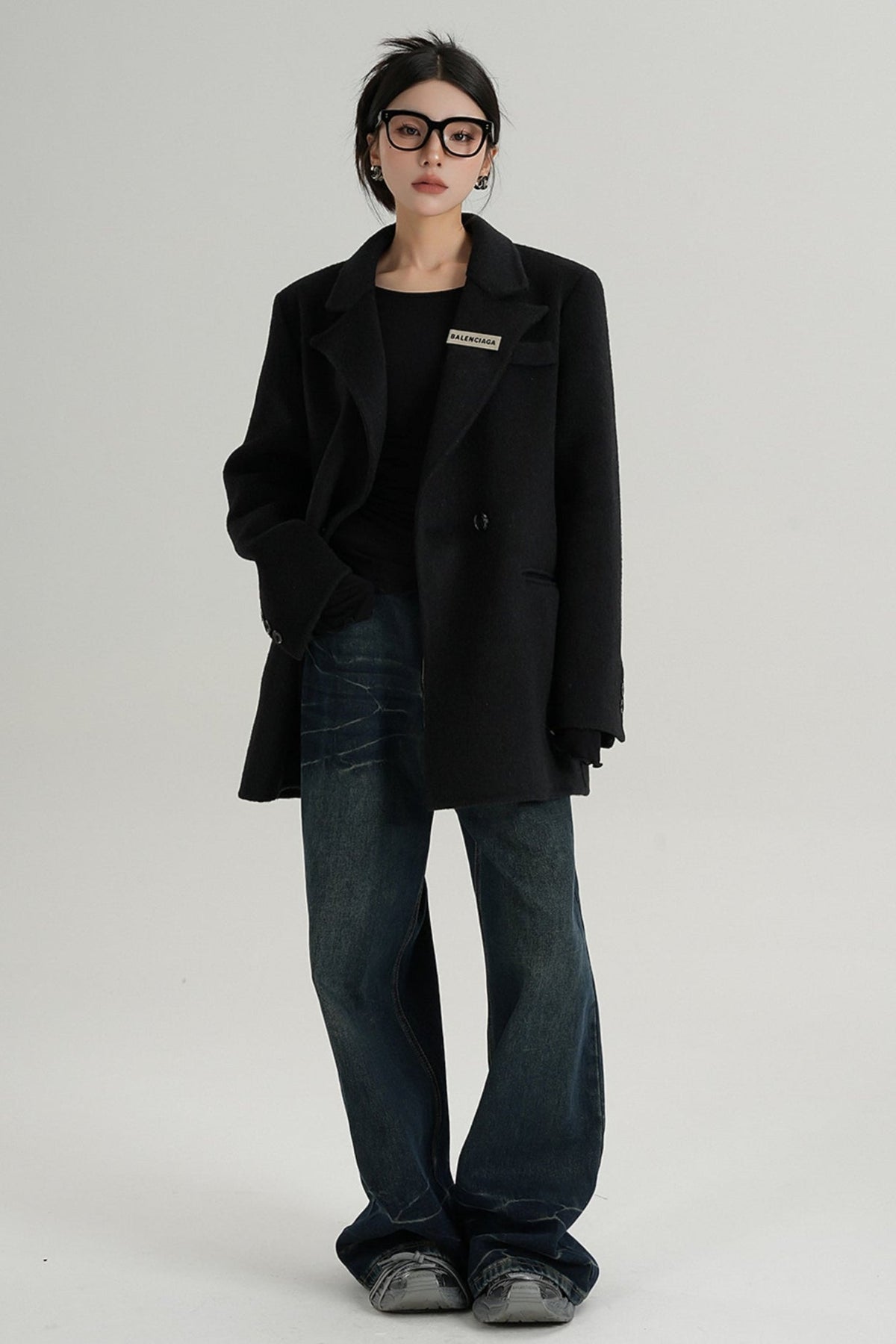 High-End Black Wool Tweed Jacket