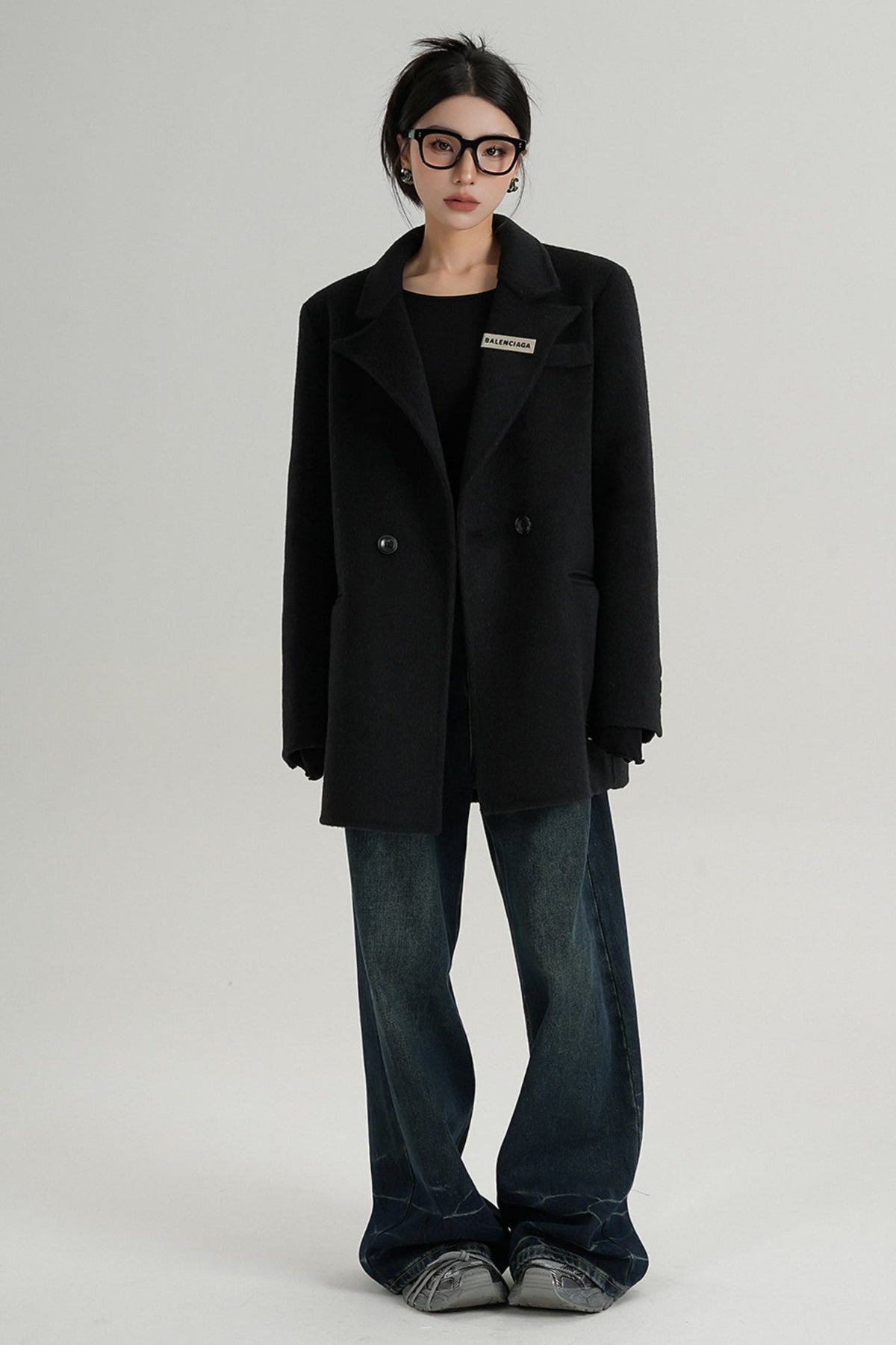 High-End Black Wool Tweed Jacket