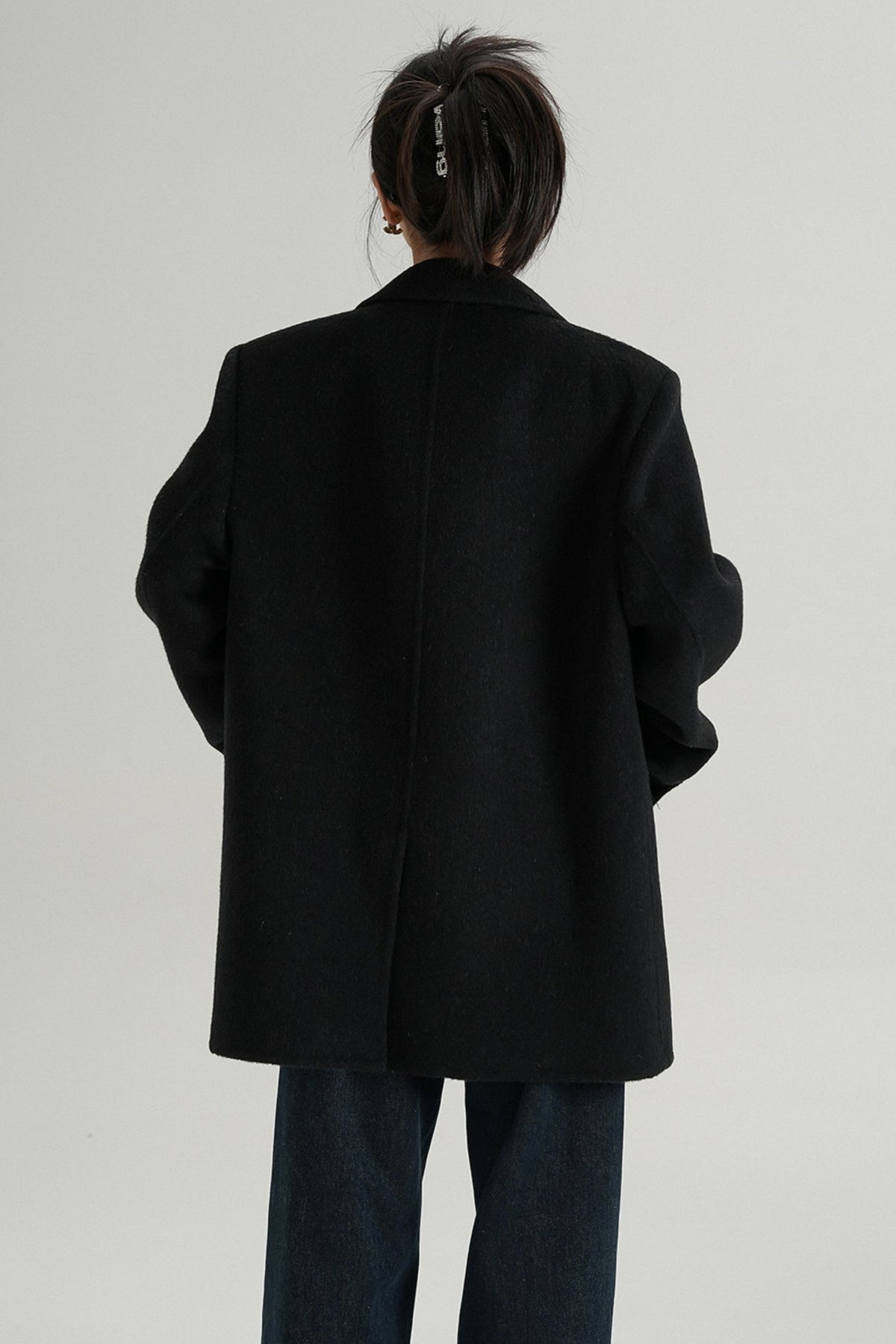 High-End Black Wool Tweed Jacket