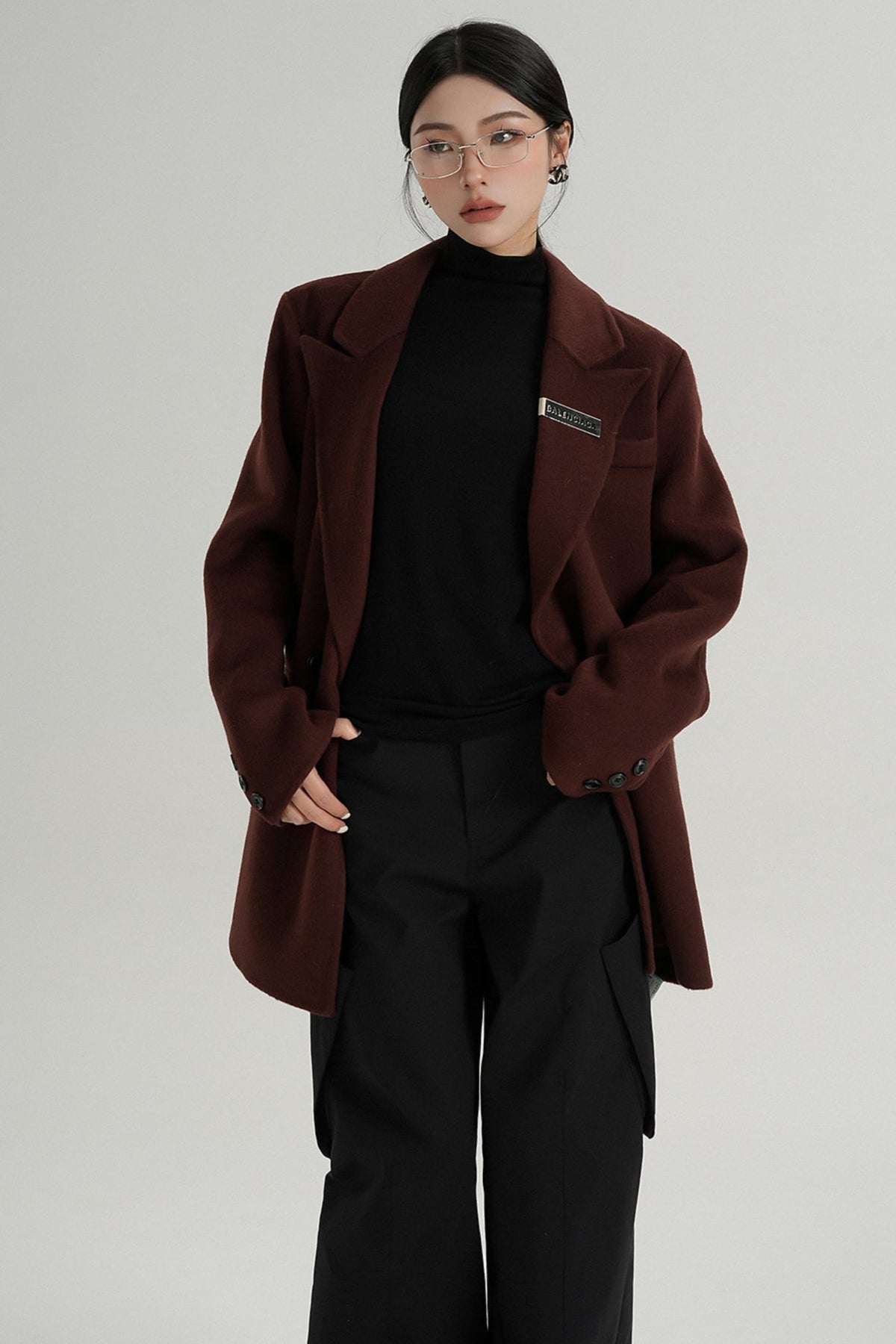 High-End Black Wool Tweed Jacket