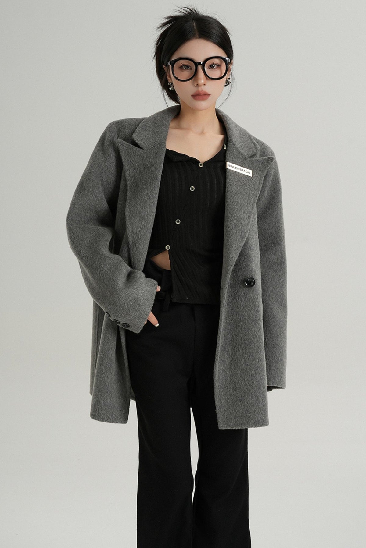 High-End Black Wool Tweed Jacket