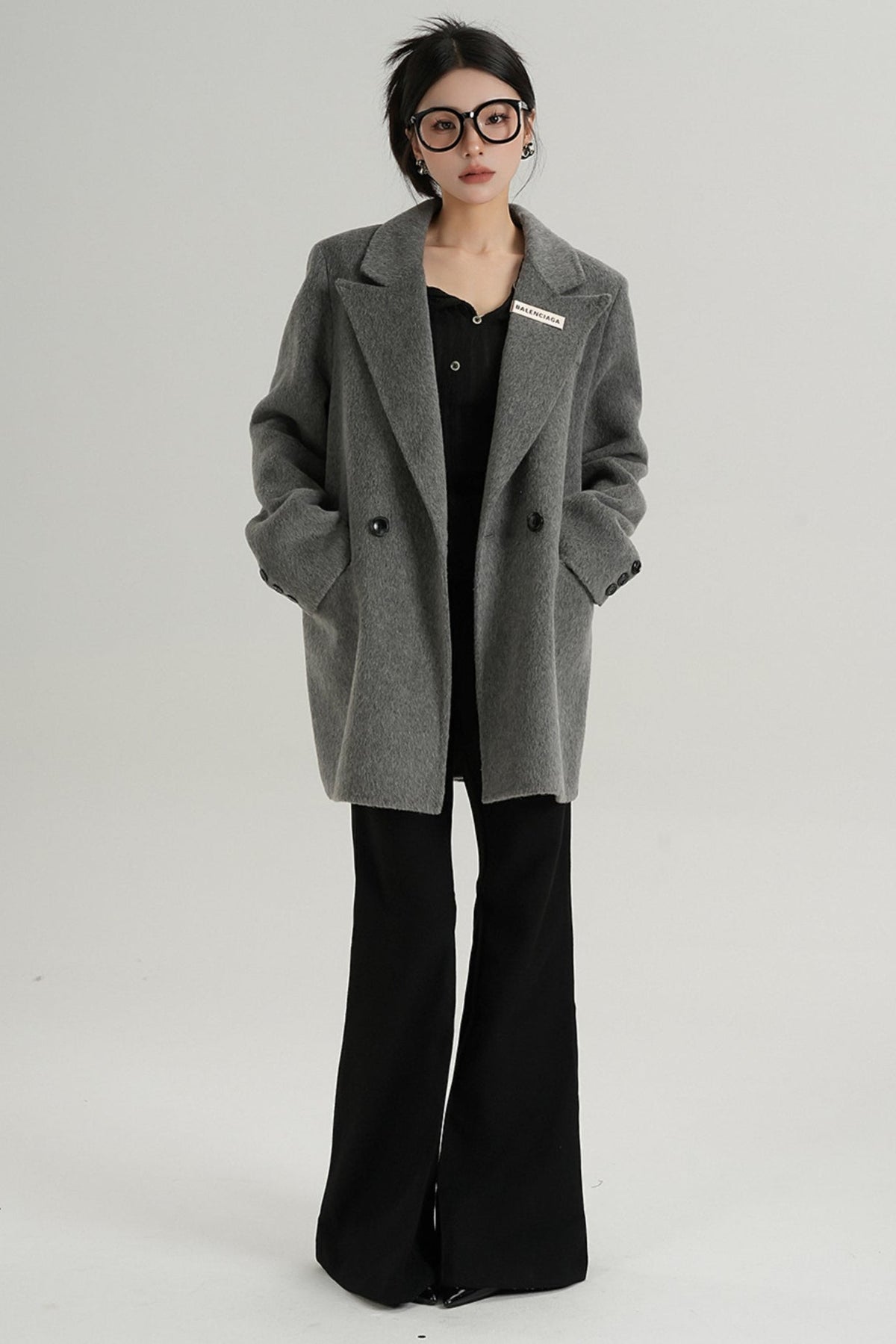 High-End Black Wool Tweed Jacket