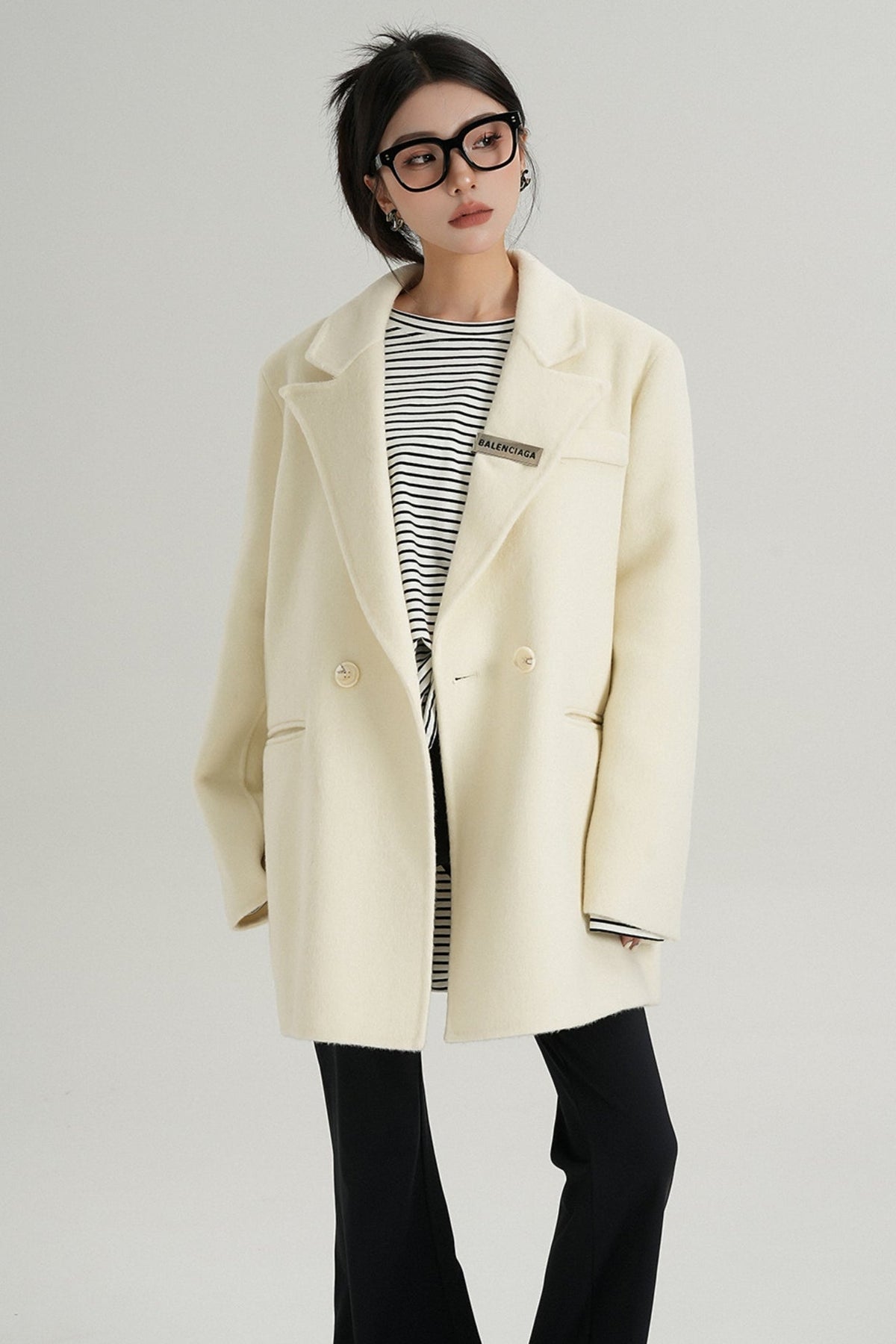 High-End Black Wool Tweed Jacket