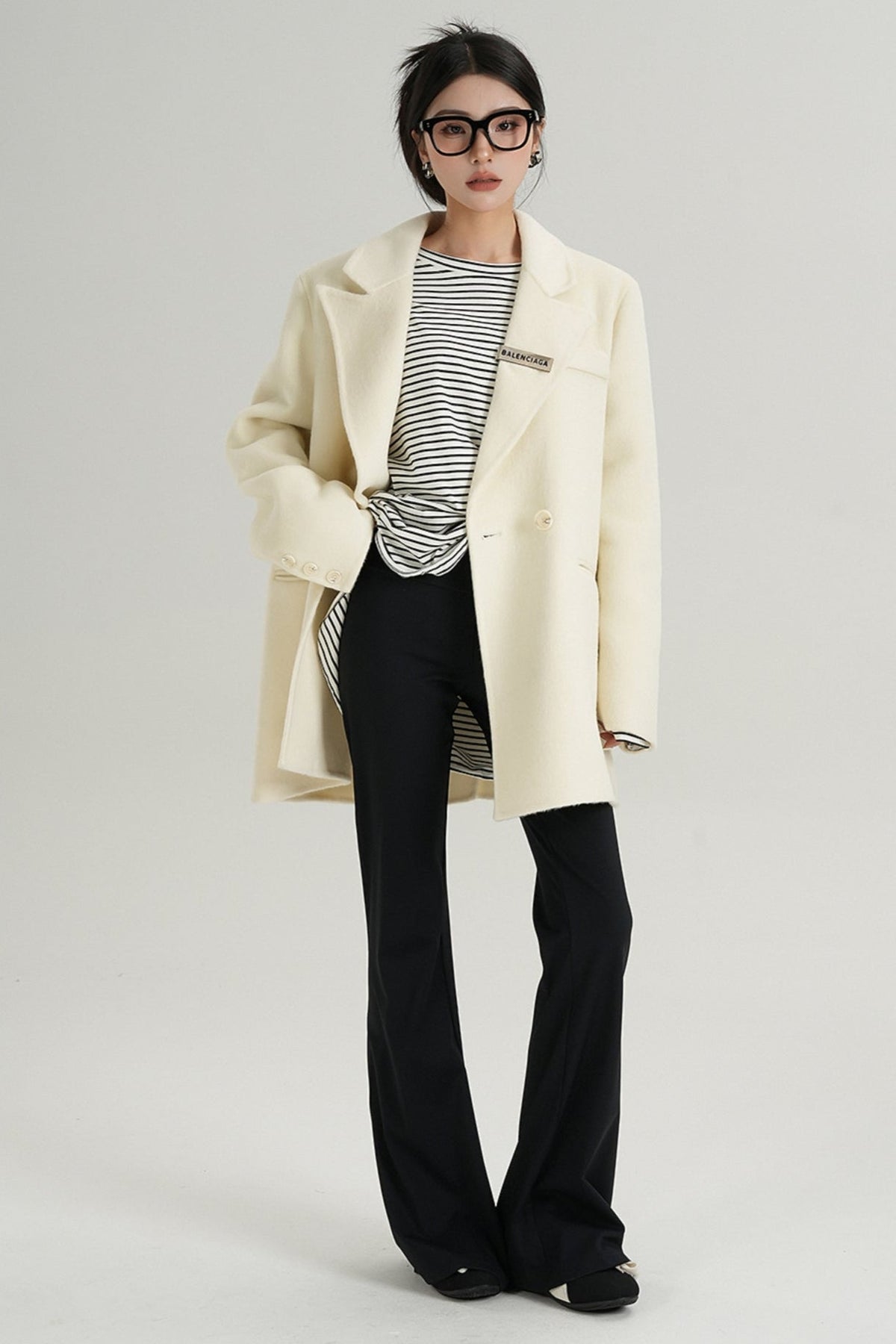 High-End Black Wool Tweed Jacket
