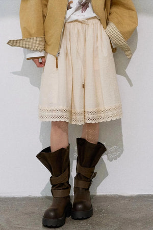 High-End Cotton Blend Lace A-Line Skirt