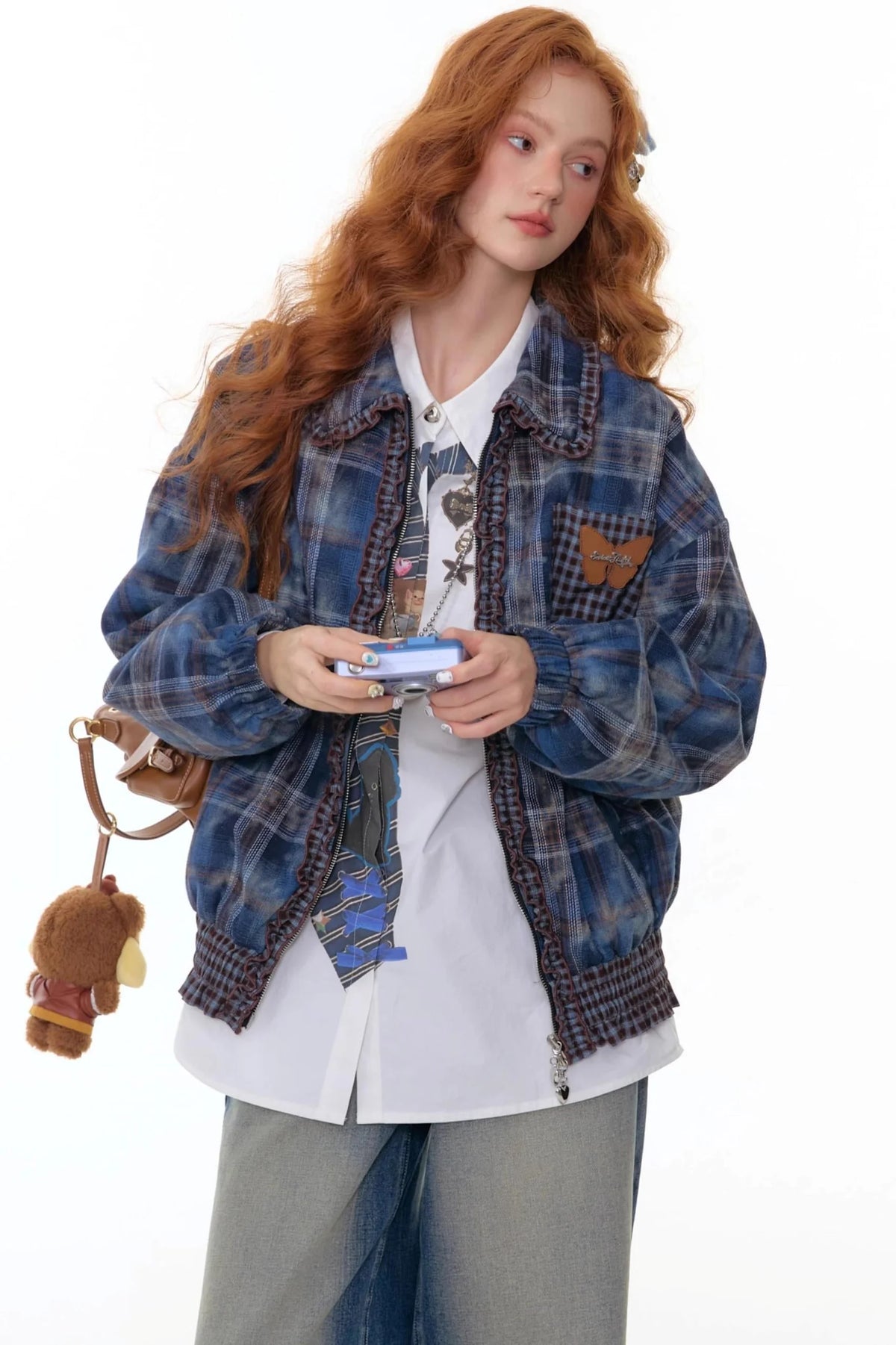 High-End Retro Blue Plaid Jacket