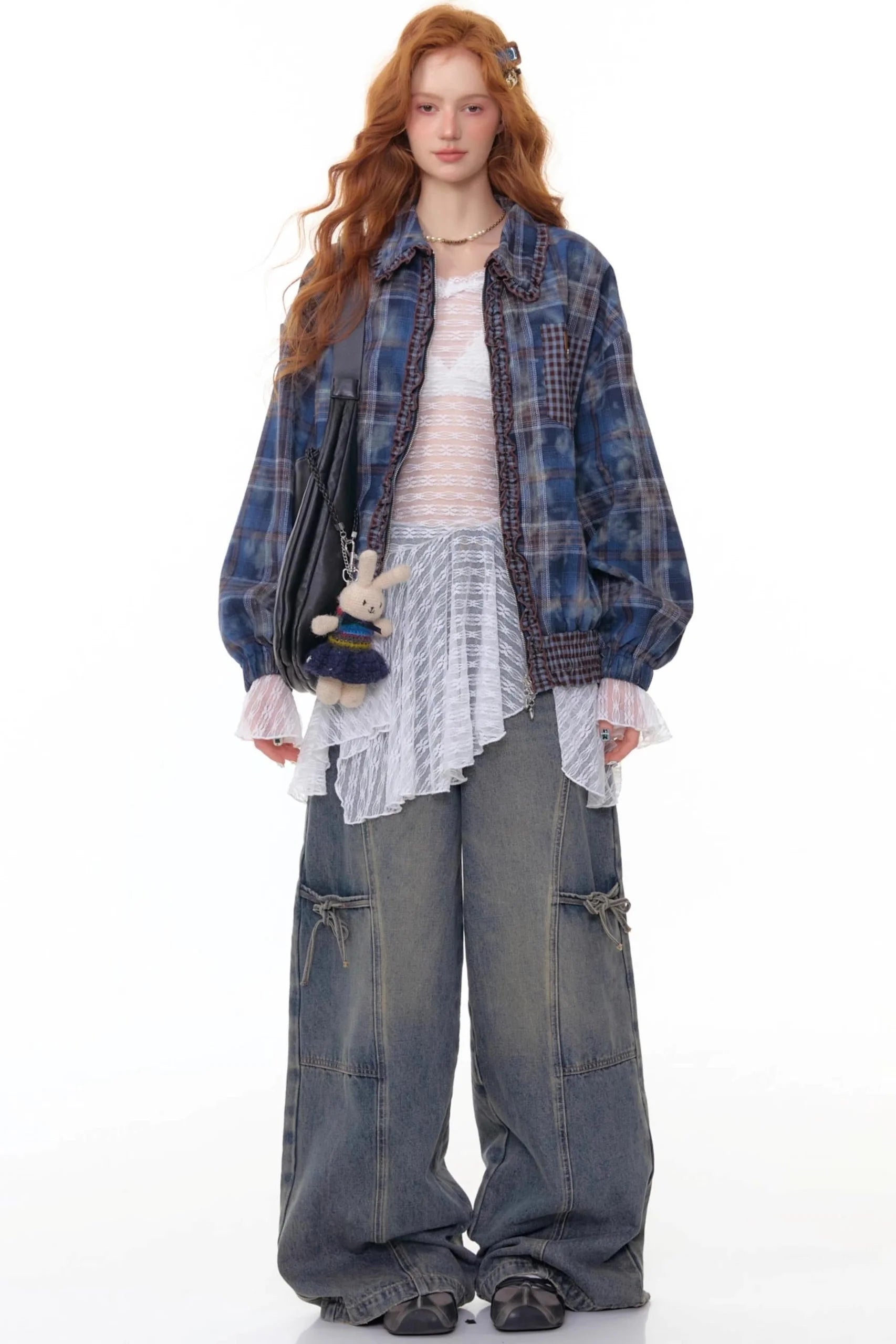 High-End Retro Blue Plaid Jacket
