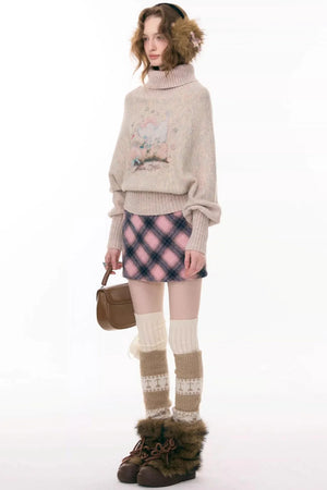 High-Neck Batwing Apricot Sweater