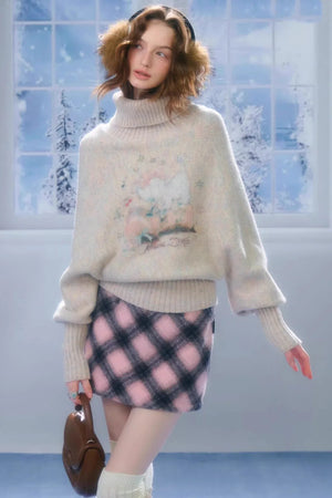 High-Neck Batwing Apricot Sweater