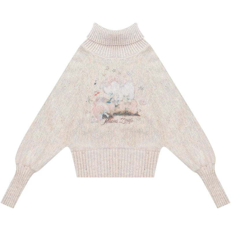 High-Neck Batwing Apricot Sweater