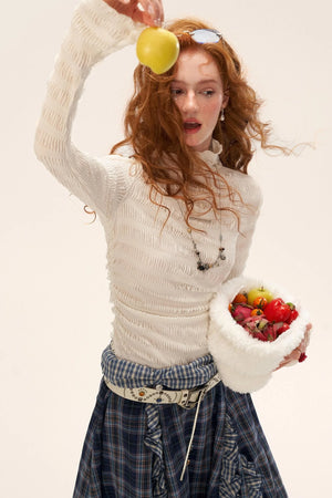 High-Neck Knitted Striped Slimming Shirt