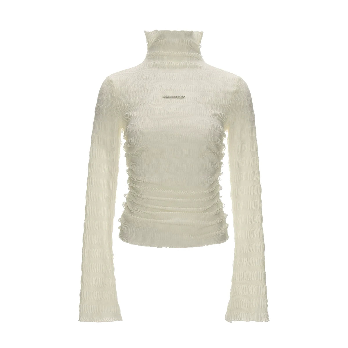 High-Neck Knitted Striped Slimming Shirt