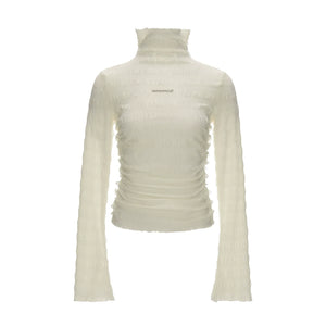 High-Neck Knitted Striped Slimming Shirt