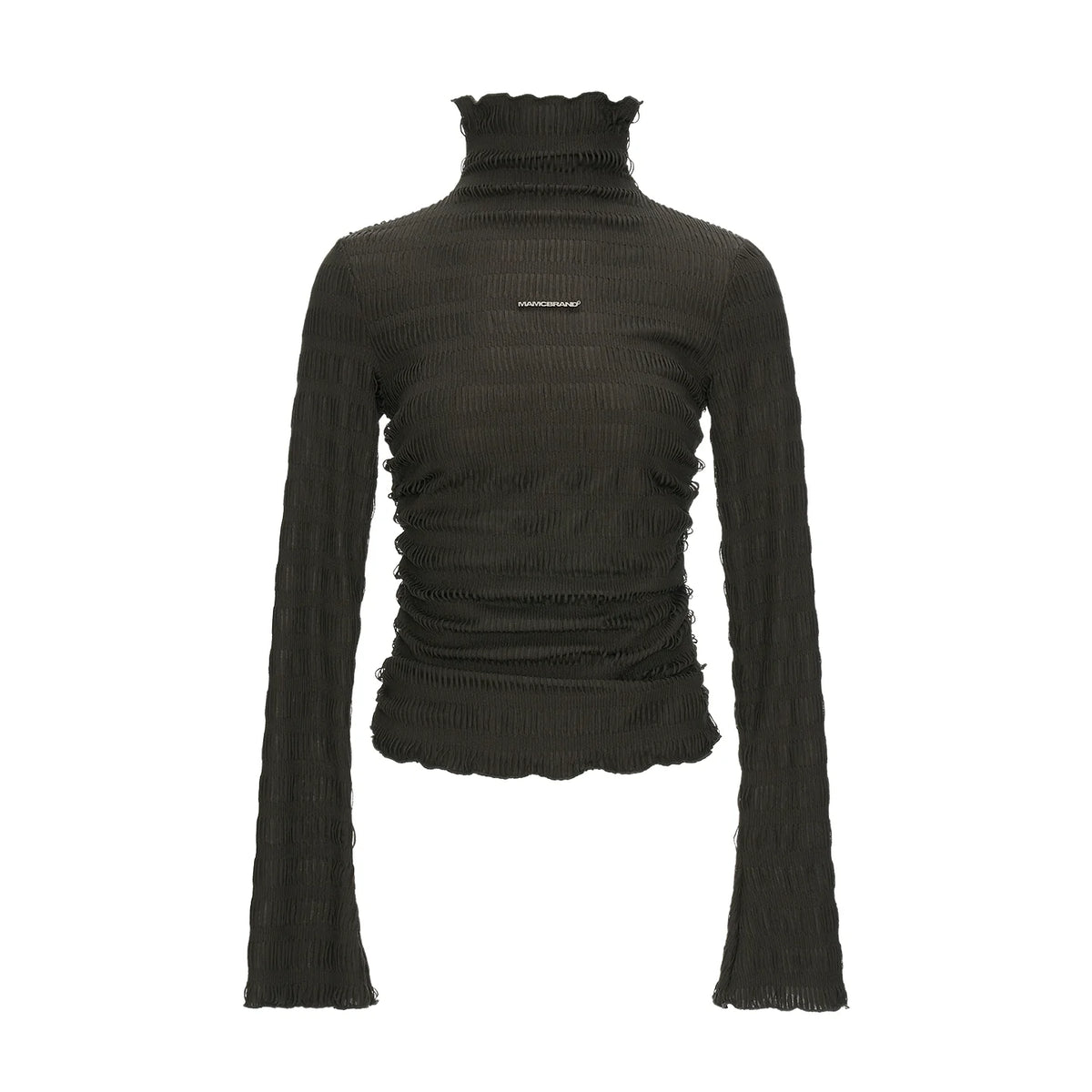 High-Neck Knitted Striped Slimming Shirt