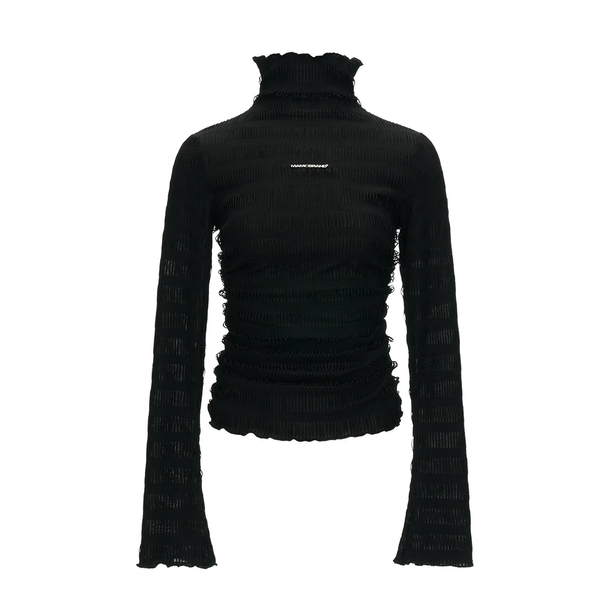 High-Neck Knitted Striped Slimming Shirt
