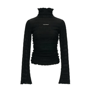 High-Neck Knitted Striped Slimming Shirt