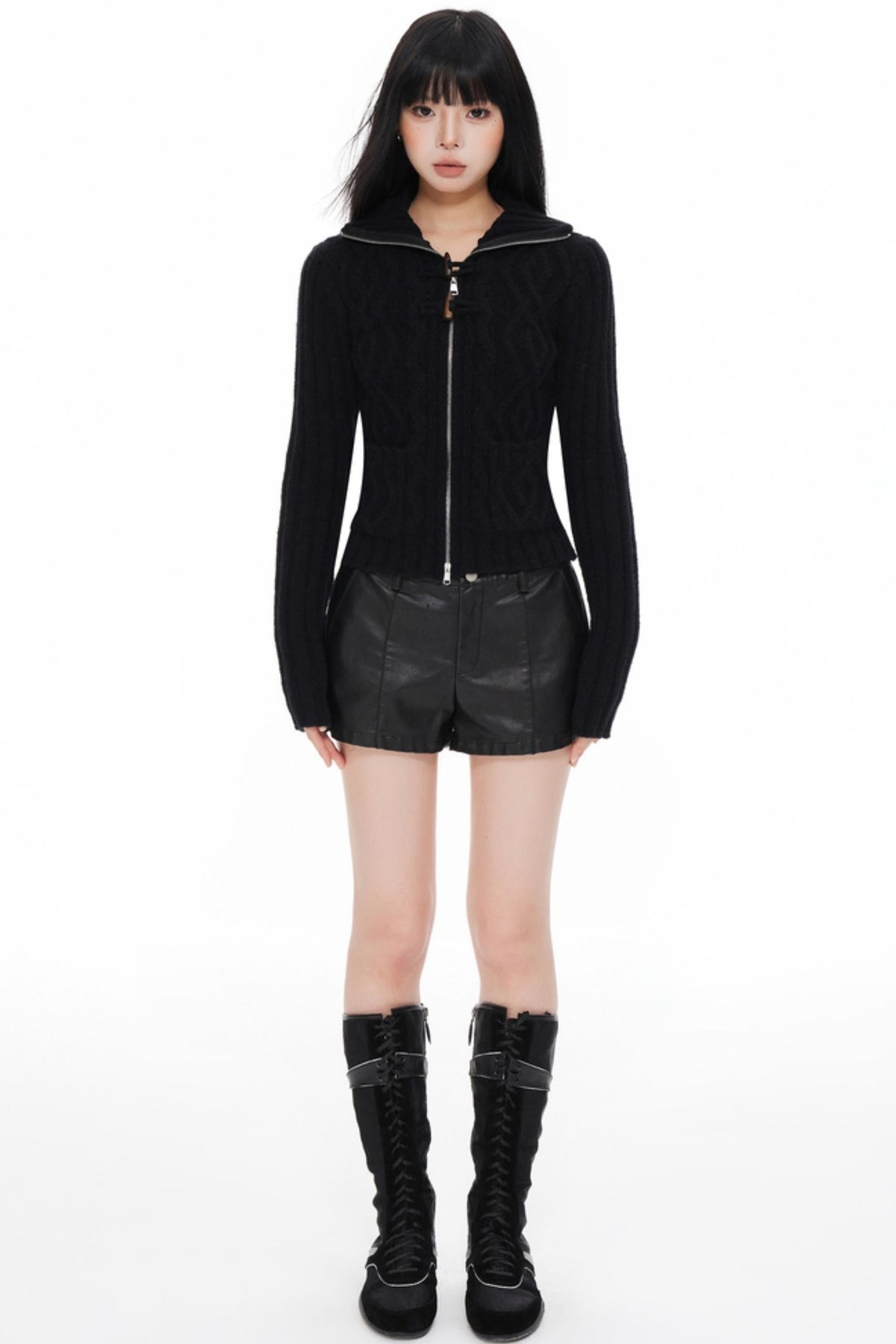 High Neck Slim Sweater Jacket