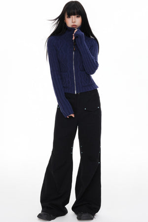 High Neck Slim Sweater Jacket