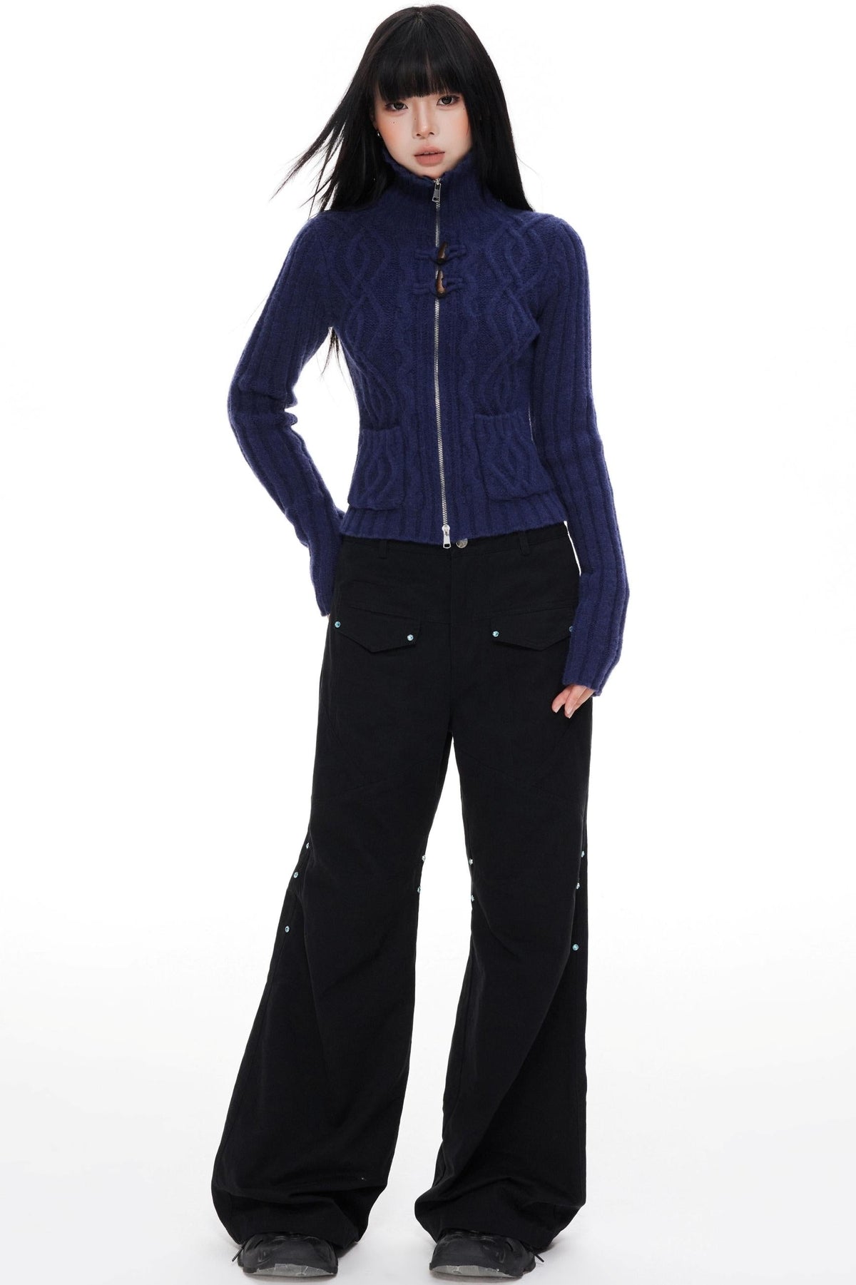 High Neck Slim Sweater Jacket