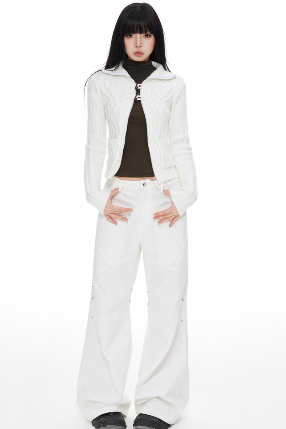 High Neck Slim Sweater Jacket