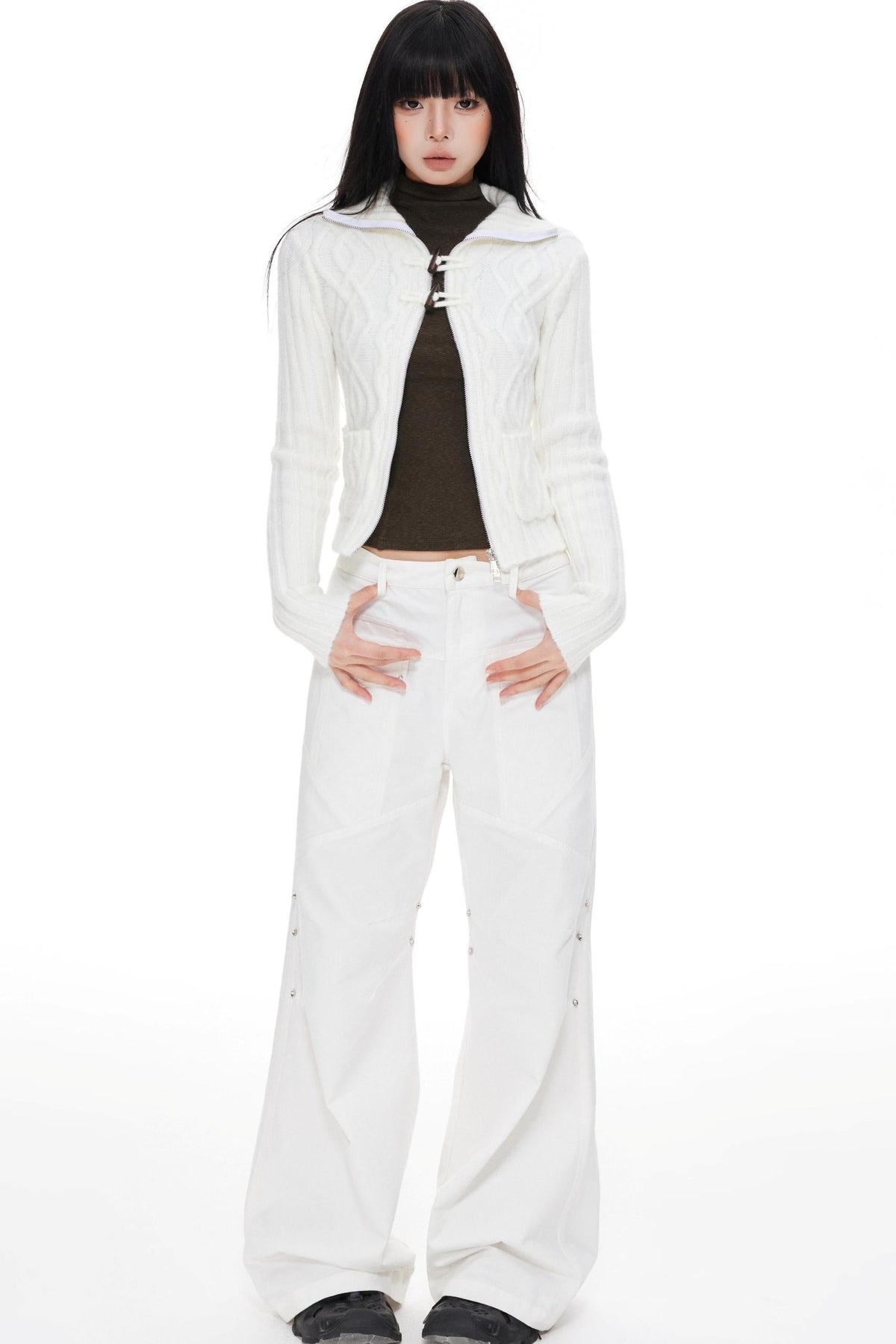 High Neck Slim Sweater Jacket