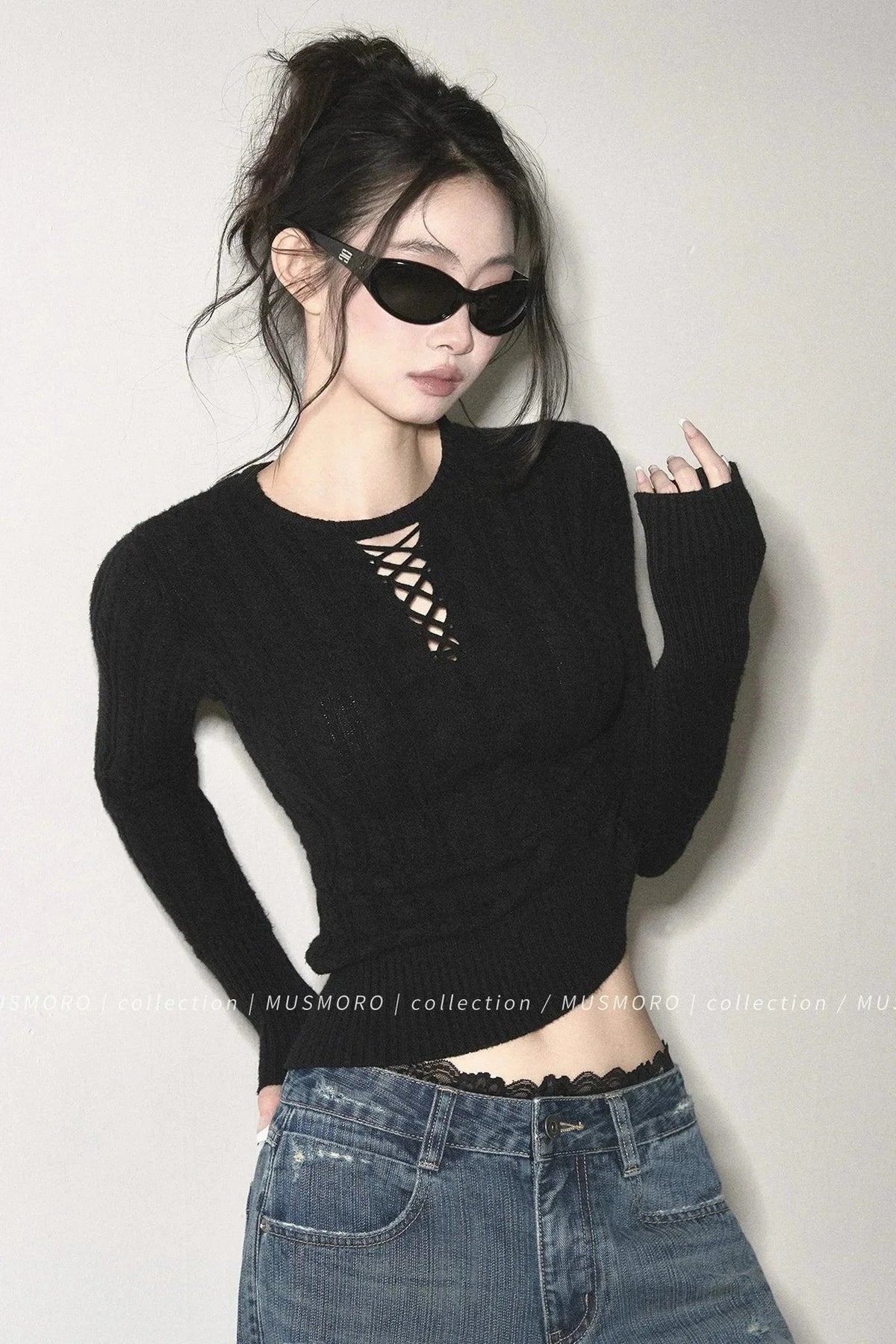 High-Stretch Lace-Up Knit Top