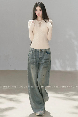 High-Stretch Lace-Up Knit Top