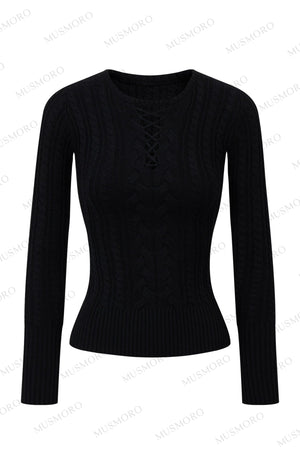 High-Stretch Lace-Up Knit Top