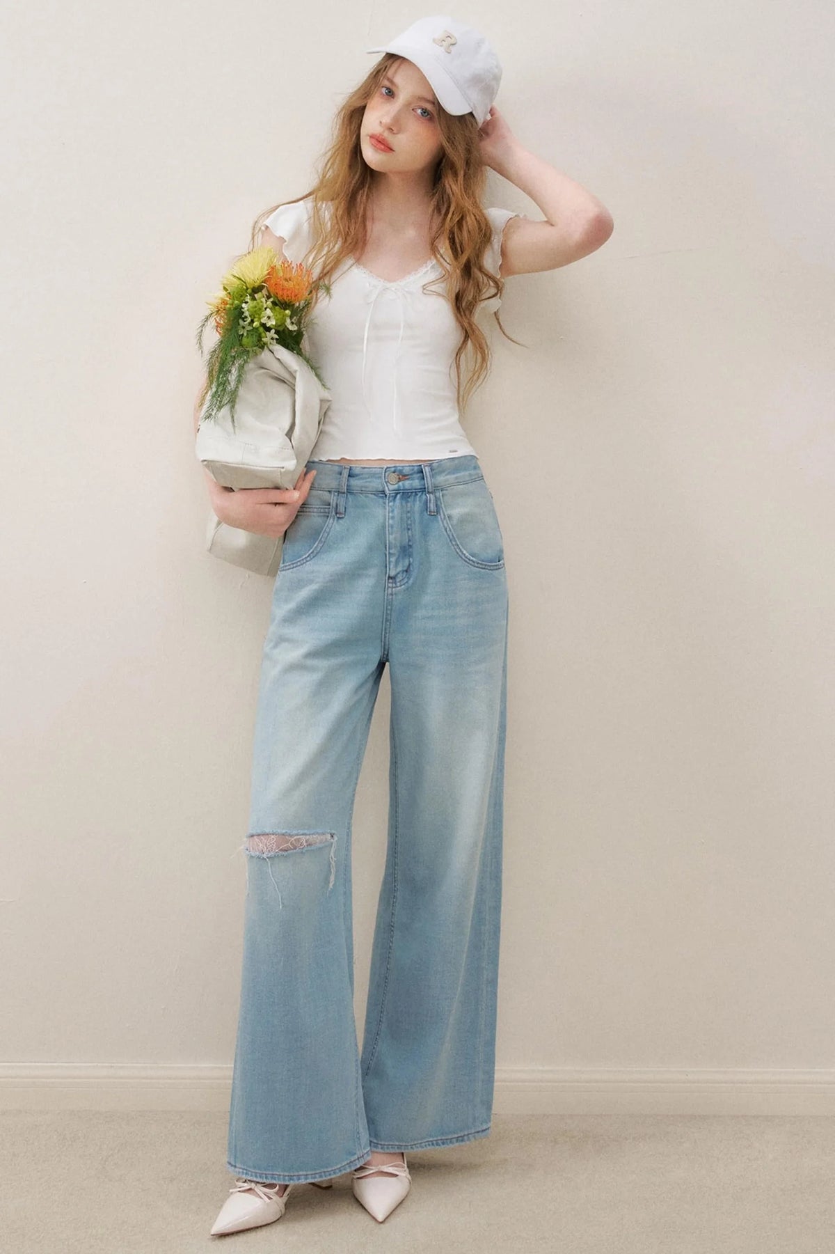 High-Waist Denim Trousers