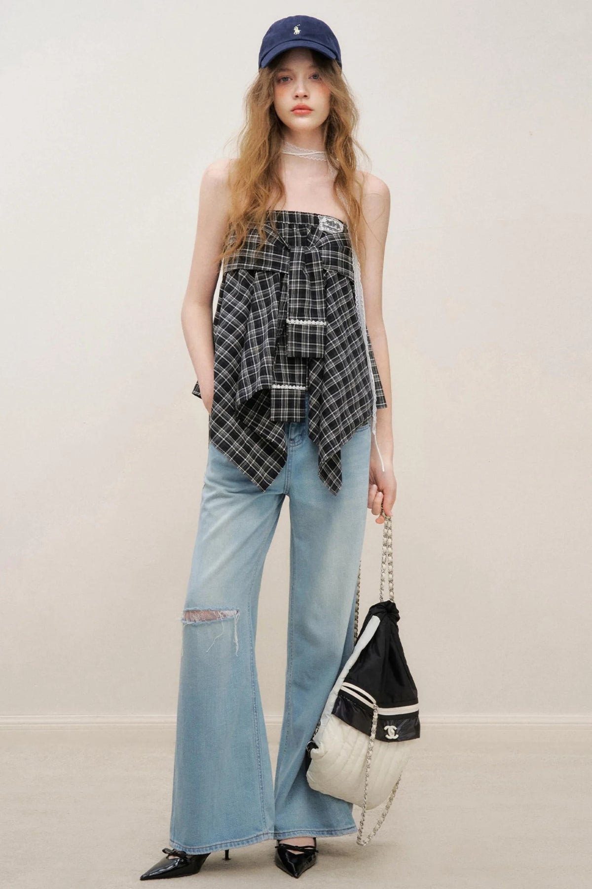 High-Waist Denim Trousers