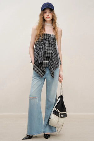 High-Waist Denim Trousers