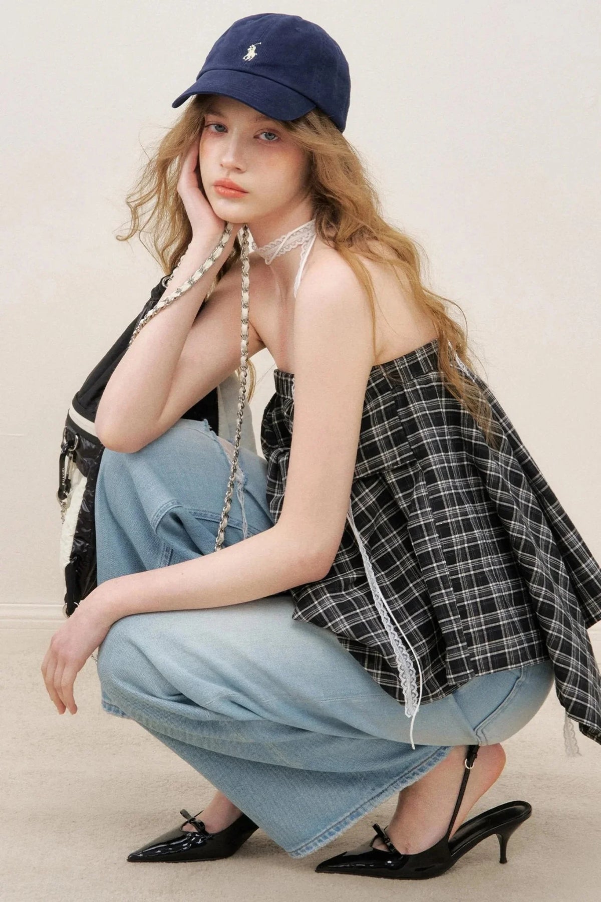 High-Waist Denim Trousers