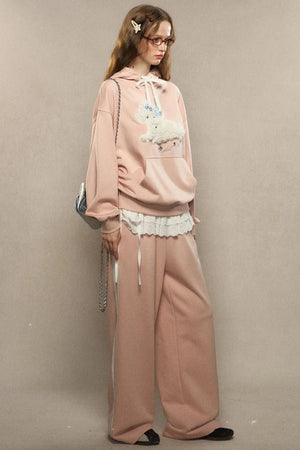 High Waist Lace Trim Sweatpants Set-Up