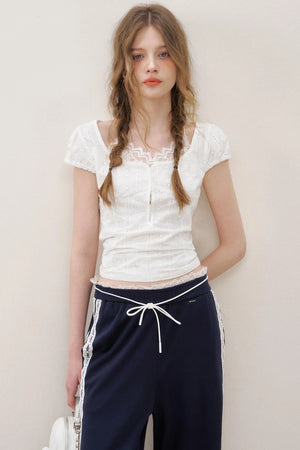 High-Waist Lace Wide-Leg Pants