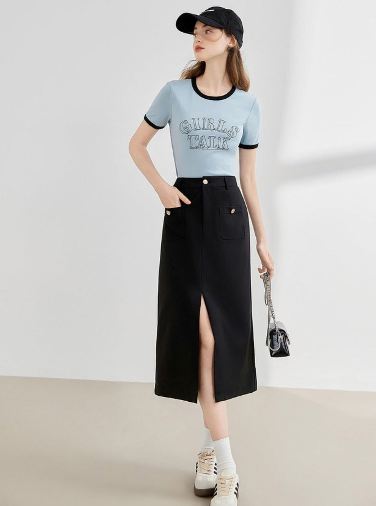 High Waist Pocket Design Sense Slit Skirt