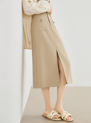 High Waist Pocket Design Sense Slit Skirt