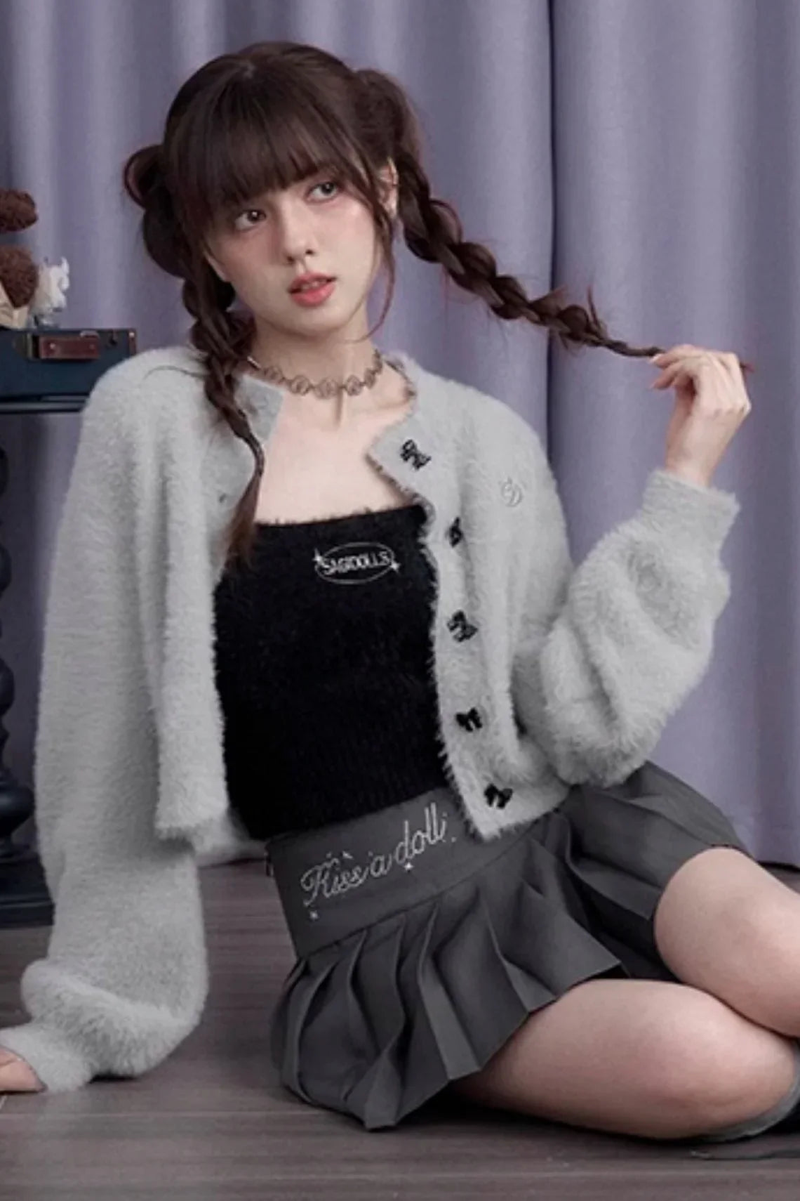 High Waist Rhinestone Pleated Skirt