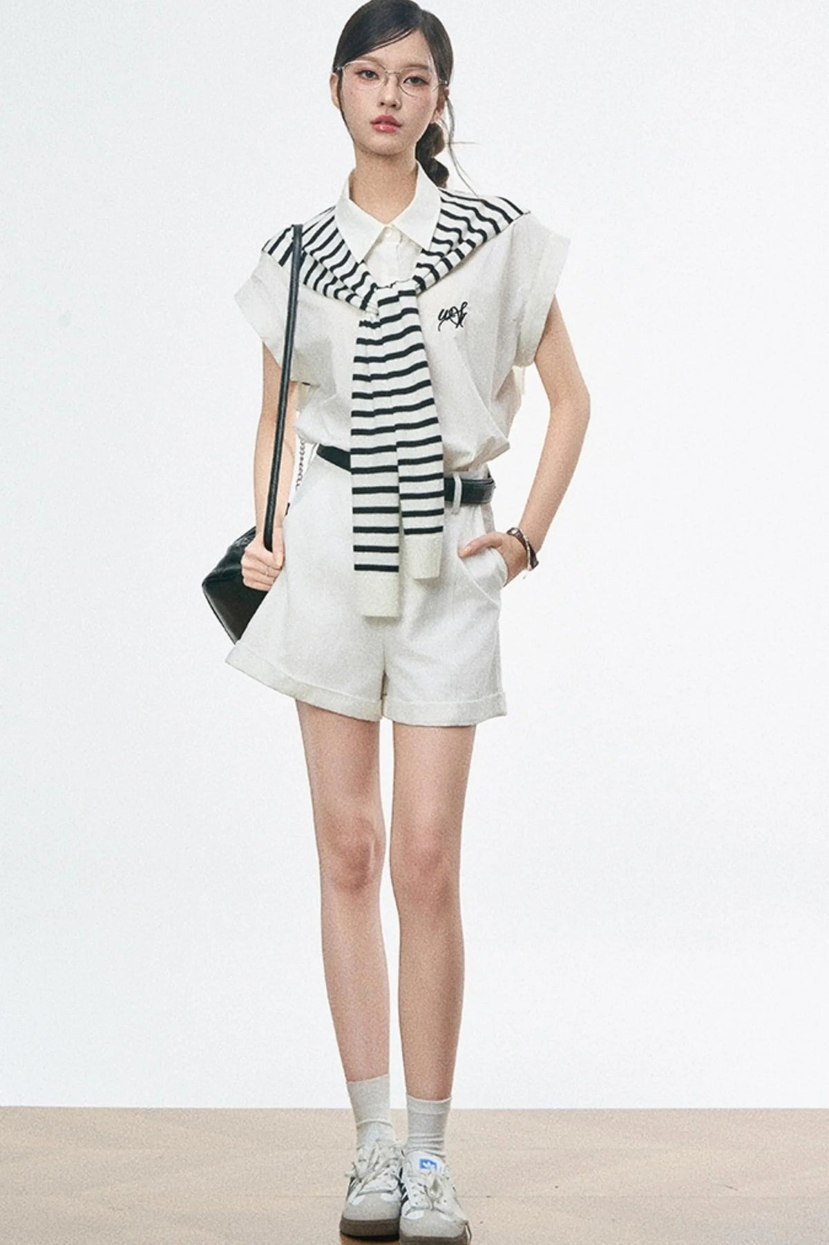High-Waist White Casual Shorts