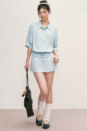 High-Waisted A-Line Lyocell Mini Skirt