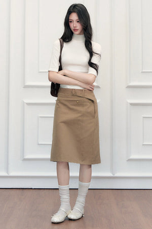 High-Waisted A-Line Midi Skirt